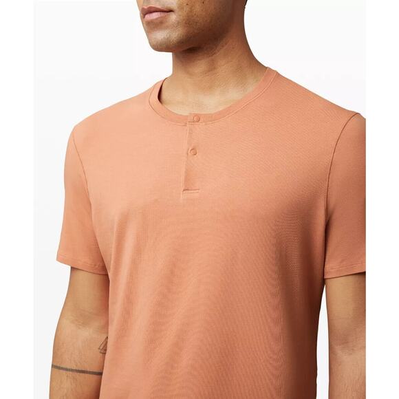 Lululemon 5 Year Basic Short Sleeve Henley Sedona Sunset Stretch Men's L/XL? - Picture 5 of 16